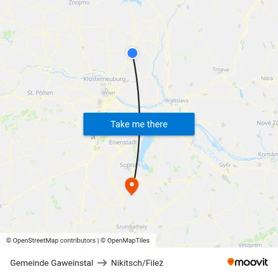 Gemeinde Gaweinstal to Nikitsch/Filež map