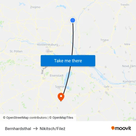 Bernhardsthal to Nikitsch/Filež map