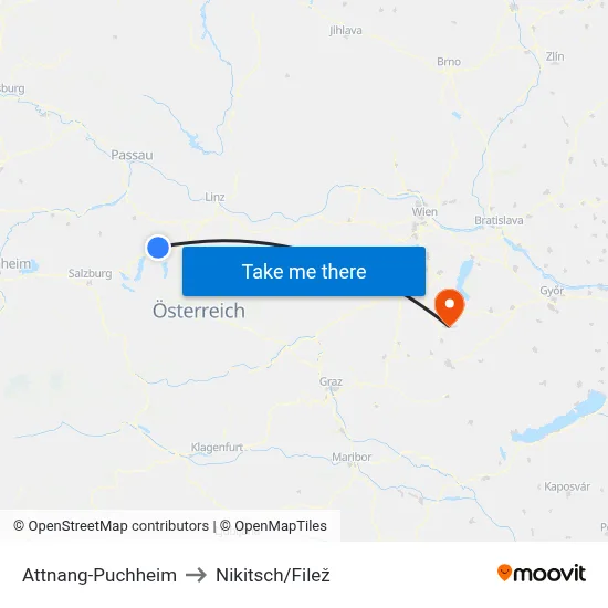 Attnang-Puchheim to Nikitsch/Filež map