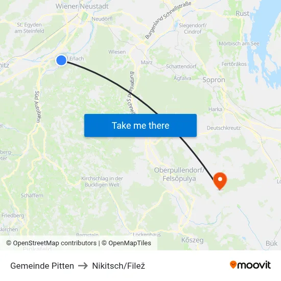 Gemeinde Pitten to Nikitsch/Filež map