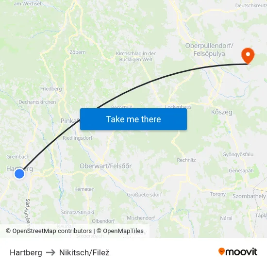 Hartberg to Nikitsch/Filež map