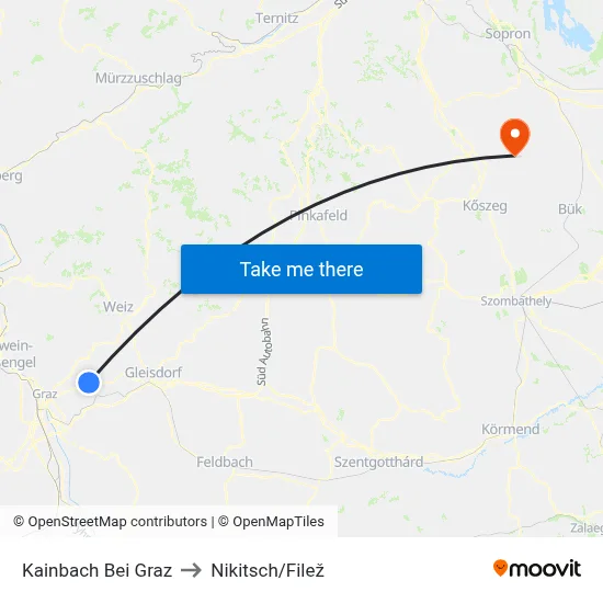 Kainbach Bei Graz to Nikitsch/Filež map
