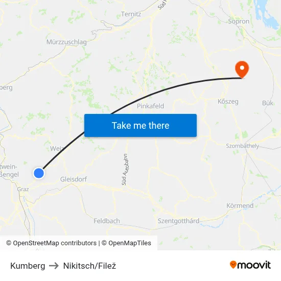Kumberg to Nikitsch/Filež map