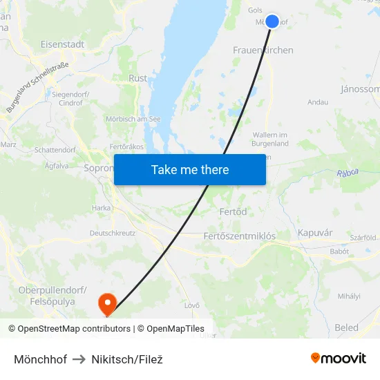 Mönchhof to Nikitsch/Filež map