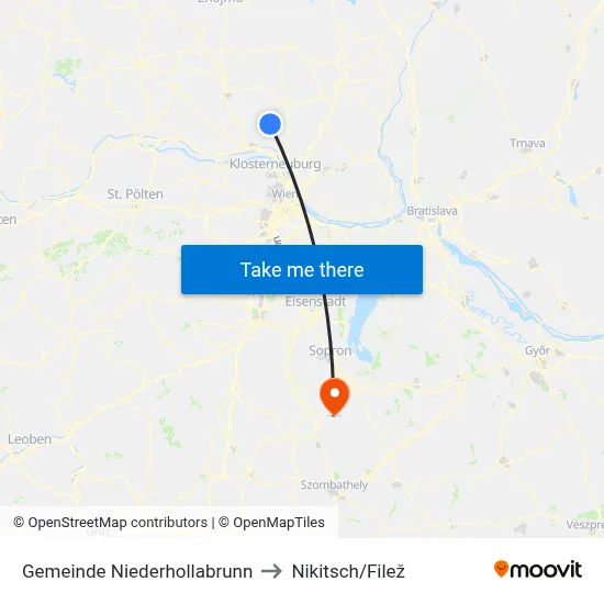Gemeinde Niederhollabrunn to Nikitsch/Filež map