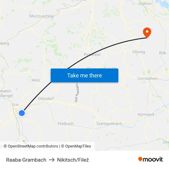 Raaba-Grambach to Nikitsch/Filež map