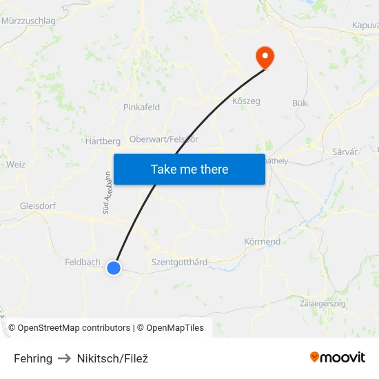 Fehring to Nikitsch/Filež map