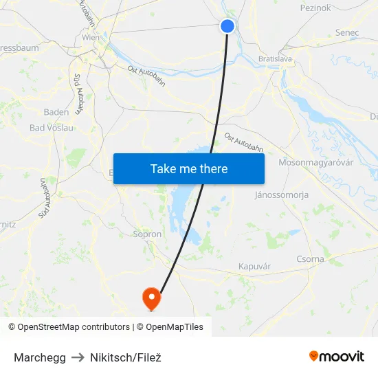 Marchegg to Nikitsch/Filež map