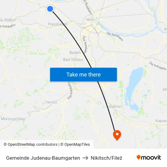 Gemeinde Judenau-Baumgarten to Nikitsch/Filež map