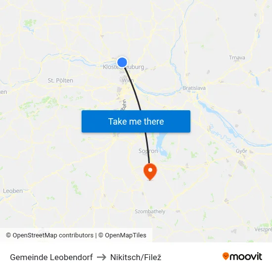 Gemeinde Leobendorf to Nikitsch/Filež map