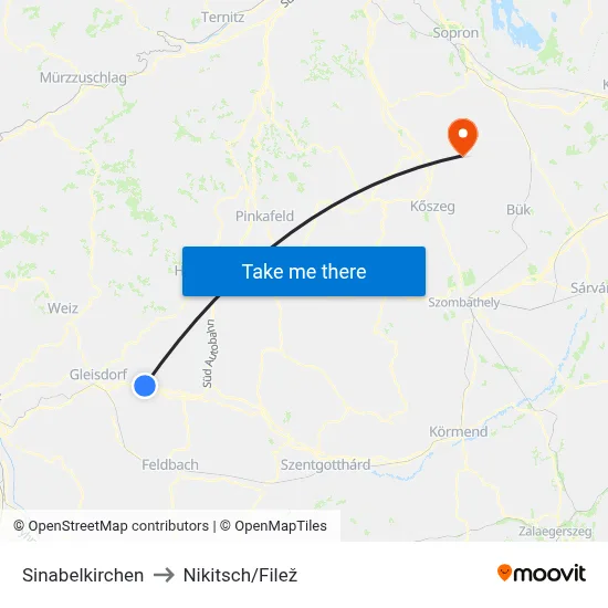 Sinabelkirchen to Nikitsch/Filež map