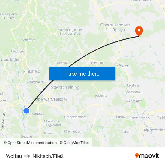 Wolfau to Nikitsch/Filež map