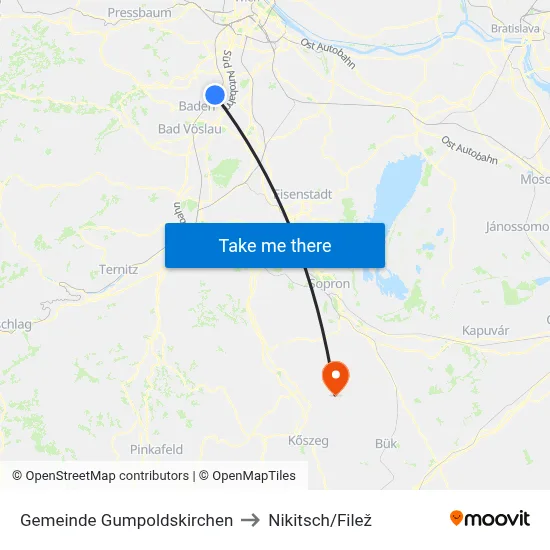 Gemeinde Gumpoldskirchen to Nikitsch/Filež map