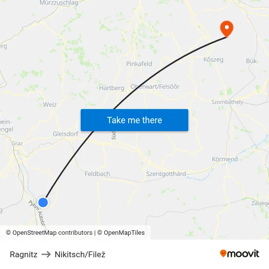 Ragnitz to Nikitsch/Filež map