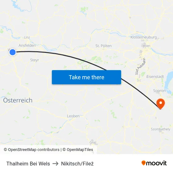 Thalheim Bei Wels to Nikitsch/Filež map