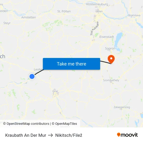 Kraubath An Der Mur to Nikitsch/Filež map