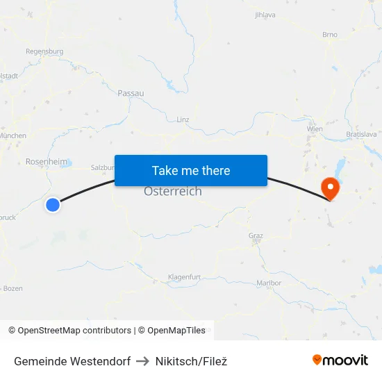 Gemeinde Westendorf to Nikitsch/Filež map