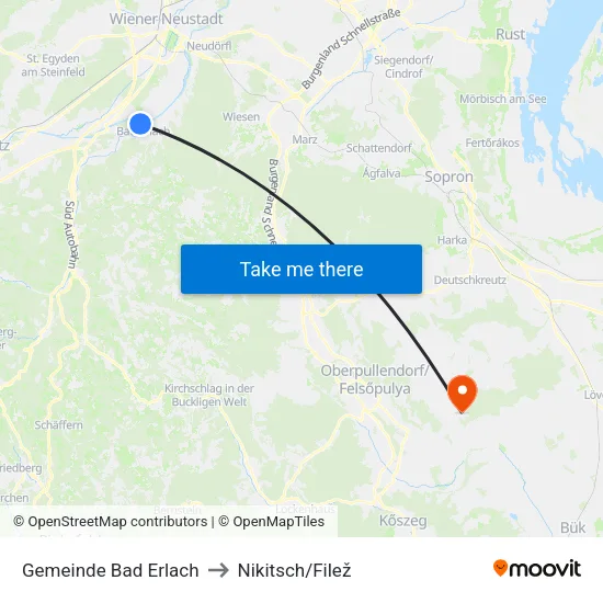 Gemeinde Bad Erlach to Nikitsch/Filež map