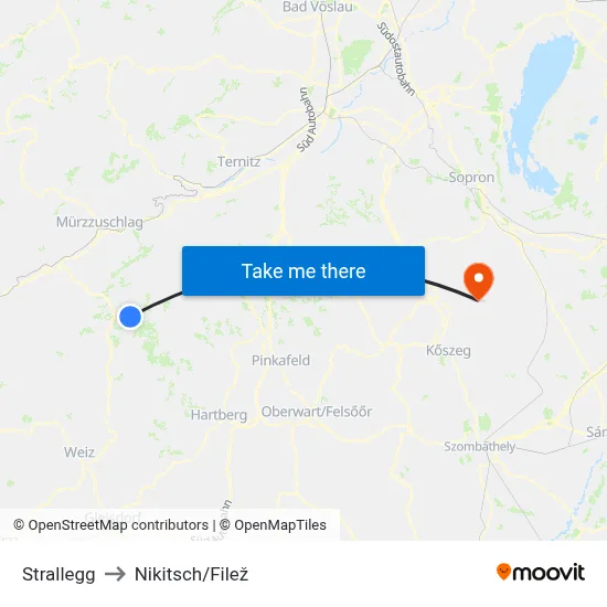 Strallegg to Nikitsch/Filež map