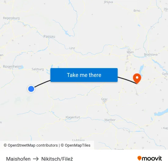 Maishofen to Nikitsch/Filež map