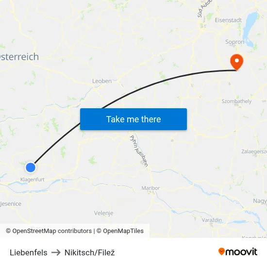 Liebenfels to Nikitsch/Filež map