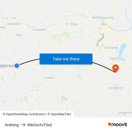 Ardning to Nikitsch/Filež map