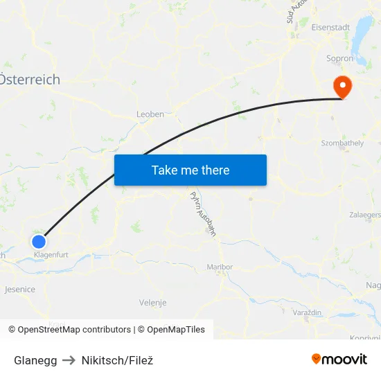Glanegg to Nikitsch/Filež map