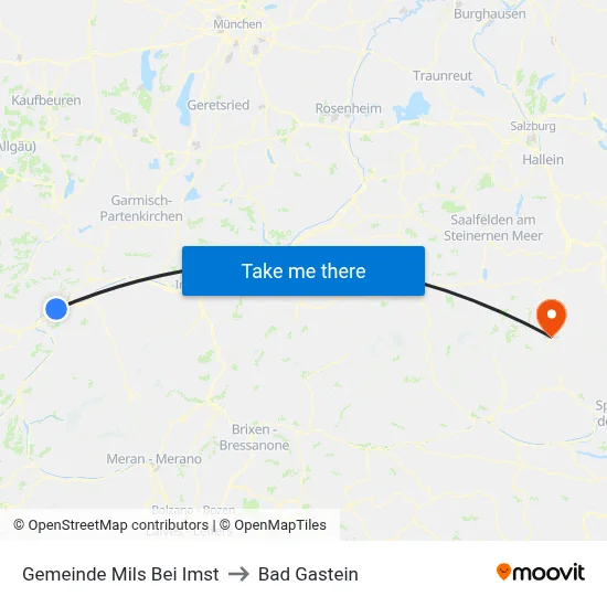 Gemeinde Mils Bei Imst to Bad Gastein map