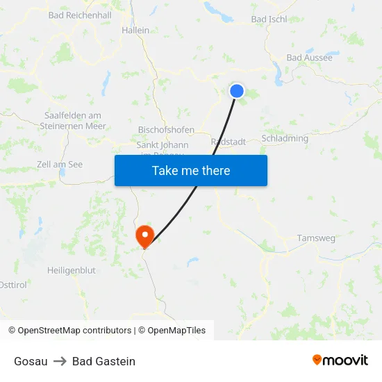 Gosau to Bad Gastein map