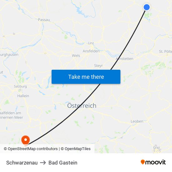 Schwarzenau to Bad Gastein map