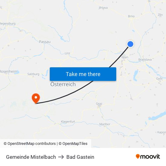 Gemeinde Mistelbach to Bad Gastein map