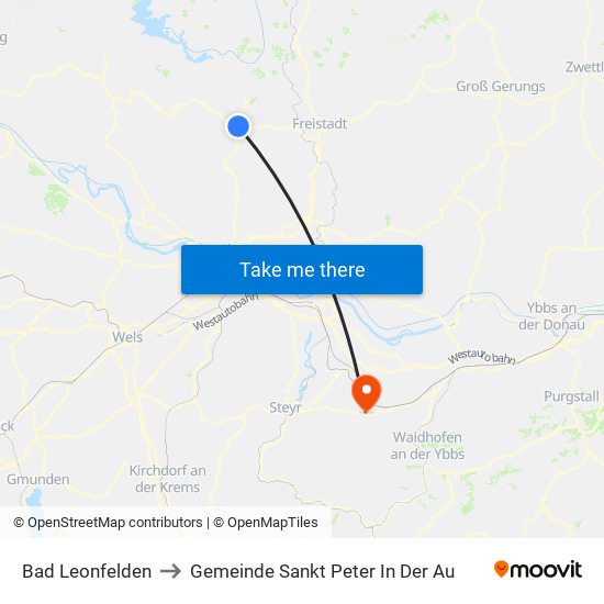 Bad Leonfelden to Gemeinde Sankt Peter In Der Au map