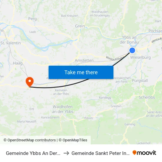 Gemeinde Ybbs An Der Donau to Gemeinde Sankt Peter In Der Au map