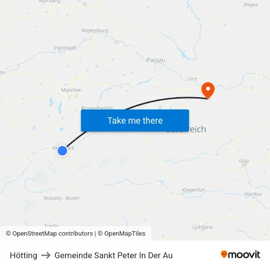 Hötting to Gemeinde Sankt Peter In Der Au map