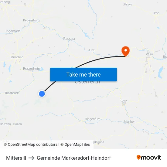Mittersill to Gemeinde Markersdorf-Haindorf map
