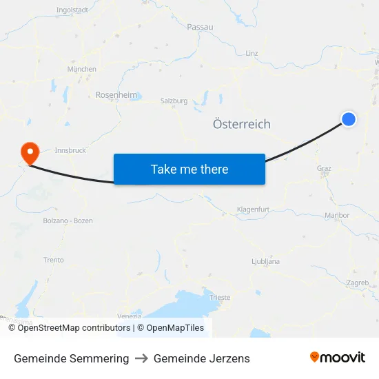Gemeinde Semmering to Gemeinde Jerzens map