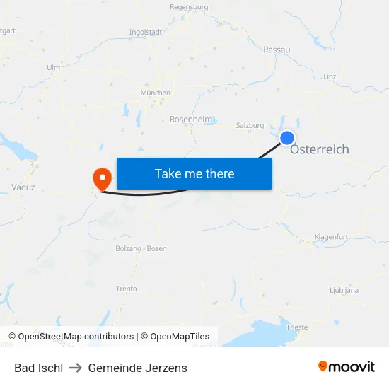 Bad Ischl to Gemeinde Jerzens map