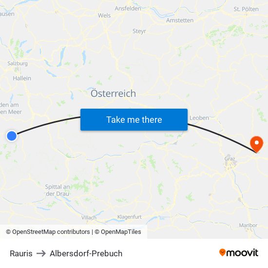 Rauris to Albersdorf-Prebuch map
