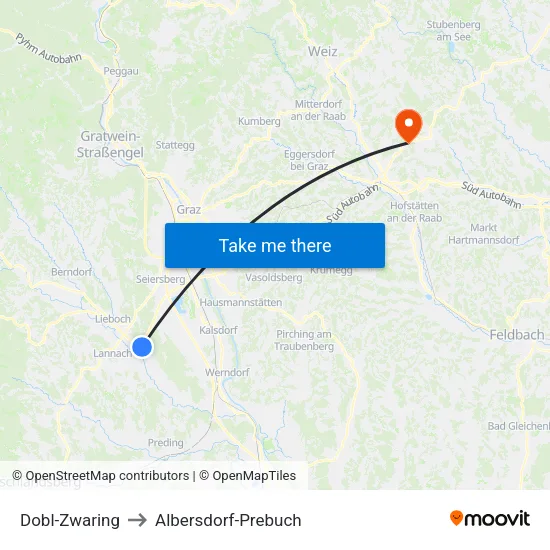 Dobl-Zwaring to Albersdorf-Prebuch map