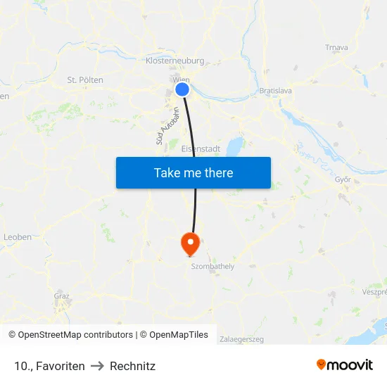 10., Favoriten to Rechnitz map