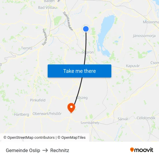 Gemeinde Oslip to Rechnitz map