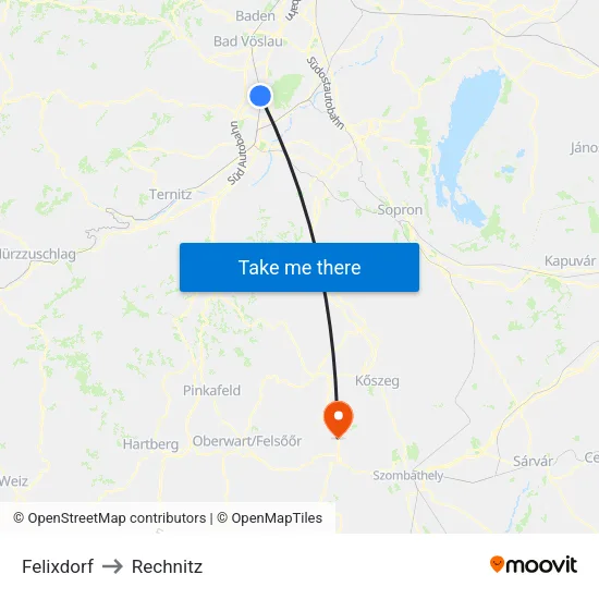 Felixdorf to Rechnitz map