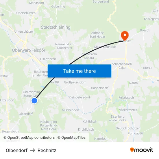 Olbendorf to Rechnitz map