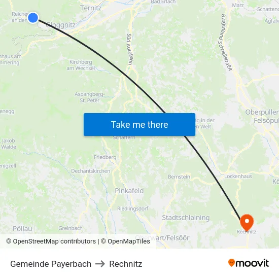 Gemeinde Payerbach to Rechnitz map