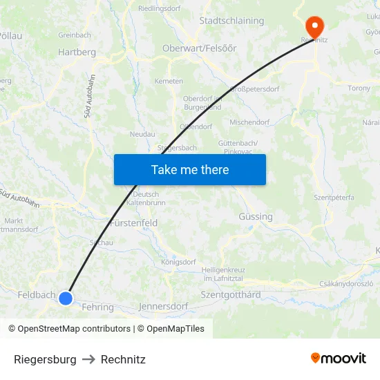 Riegersburg to Rechnitz map