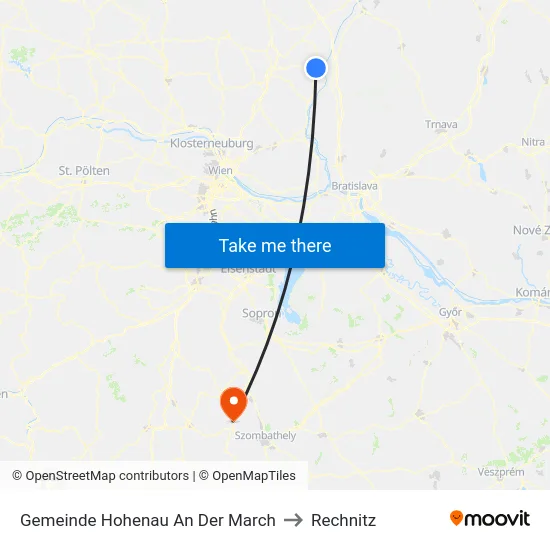 Gemeinde Hohenau An Der March to Rechnitz map