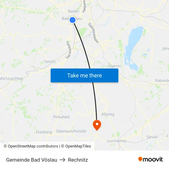 Gemeinde Bad Vöslau to Rechnitz map