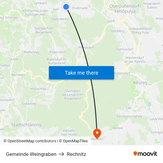 Gemeinde Weingraben to Rechnitz map