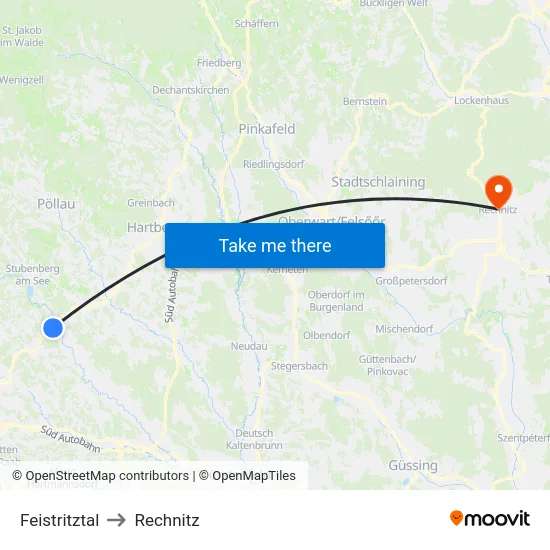 Feistritztal to Rechnitz map