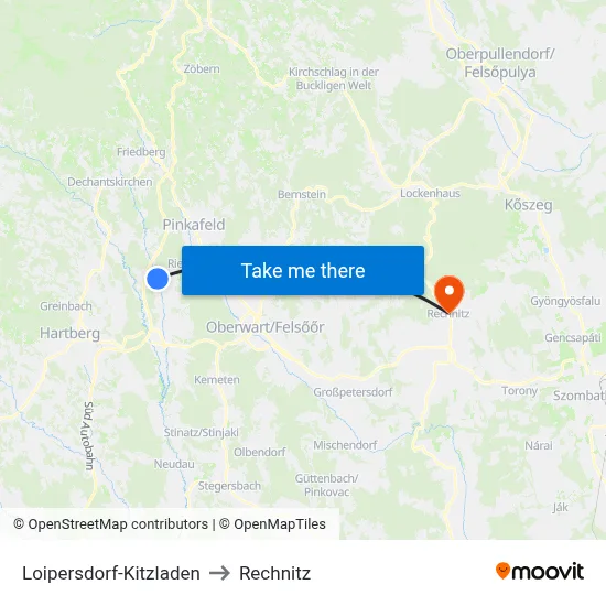 Loipersdorf-Kitzladen to Rechnitz map